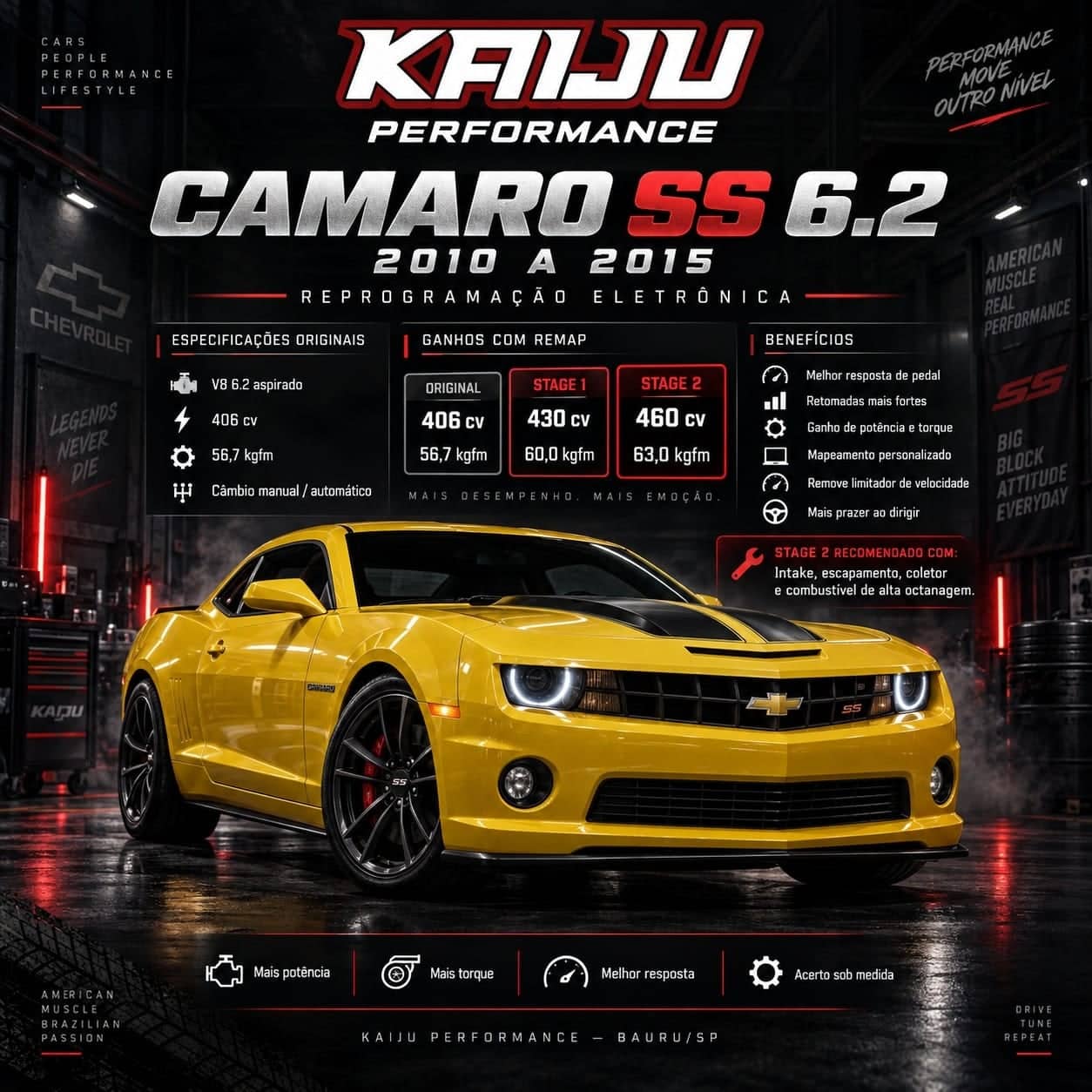 Arte técnica da Kaiju Performance: Camaro SS 6.2 2010 a 2015