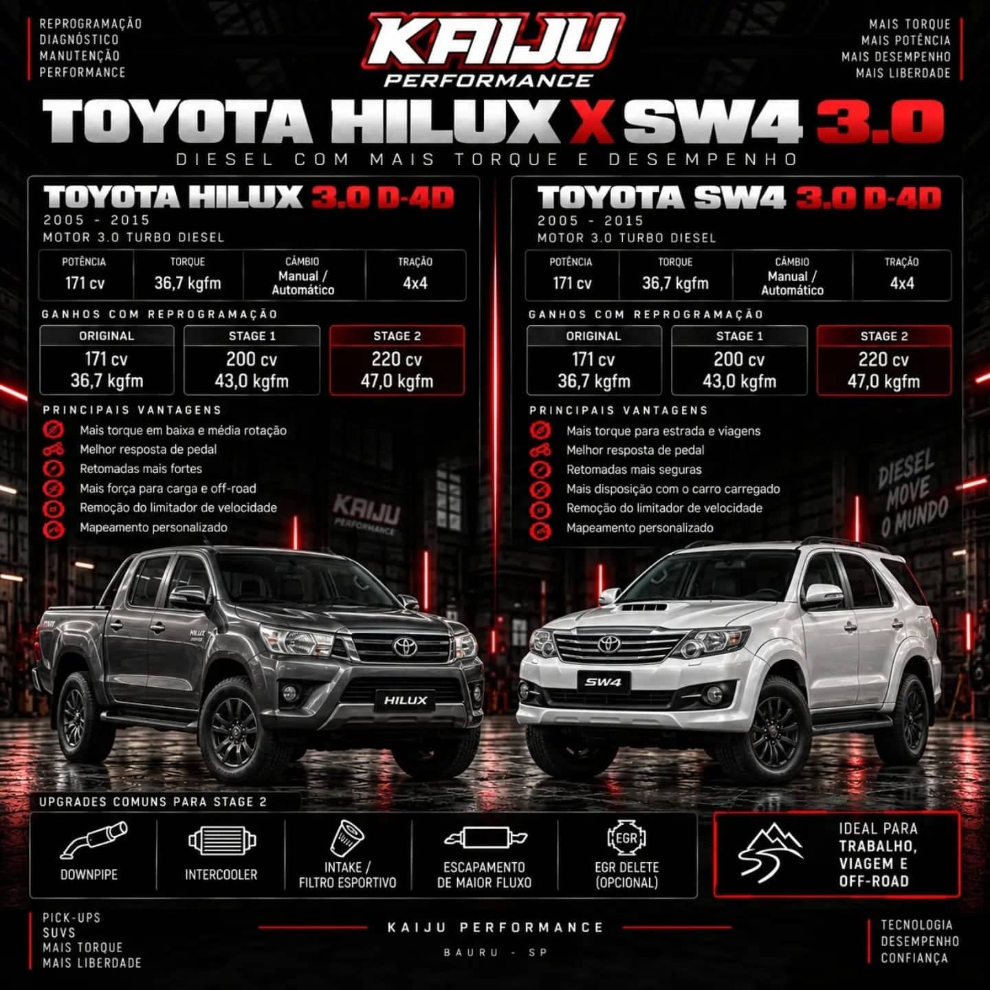 Arte técnica da Kaiju Performance: Toyota Hilux x SW4 3.0