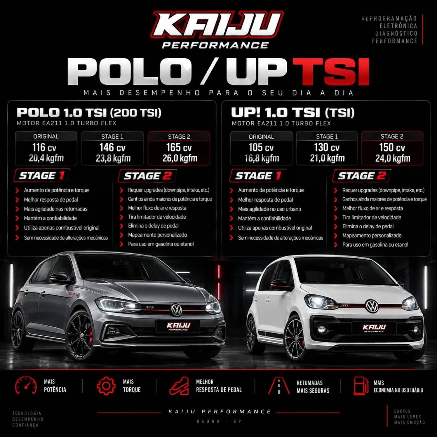 Arte técnica da Kaiju Performance: Polo TSI e up! TSI